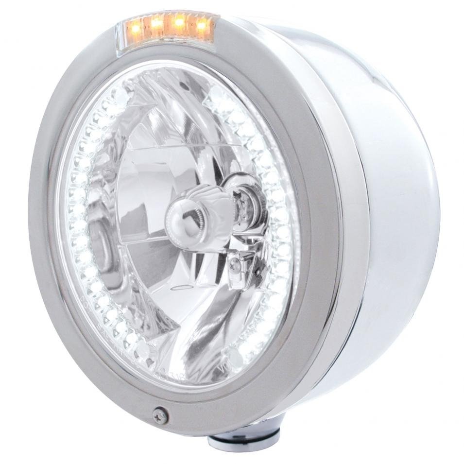 Headlight H4 Bulb w/ 34 White LED & LED Turn Signal - Amber LED/Clear Lens