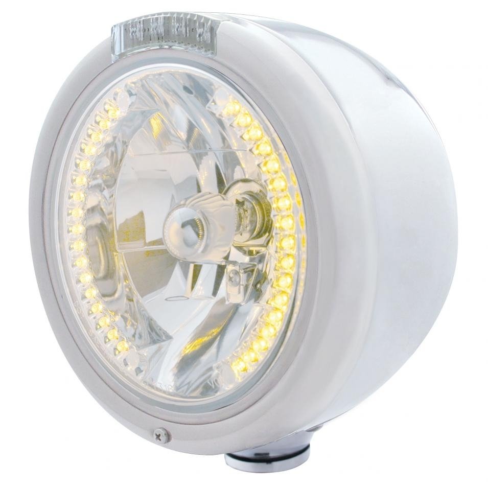 Headlight H4 Bulb w/ LED & Dual Function LED Turn Signal - Amber LED/Clear Lens
