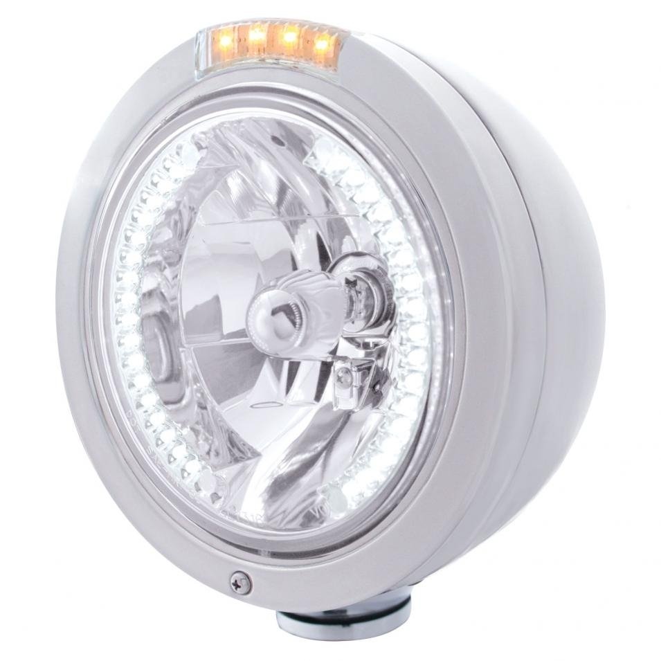 Bullet Classic Headlight H4 Bulb White LED & Turn Signal - Amber LED/Clear Lens