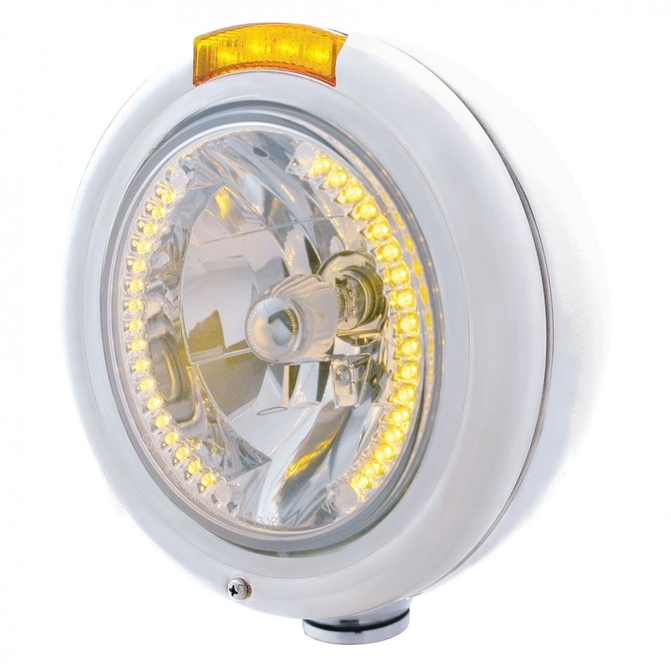 Classic Headlight H4 Bulb w/ Amber LED & LED Turn Signal - Amber LED/AmberLens