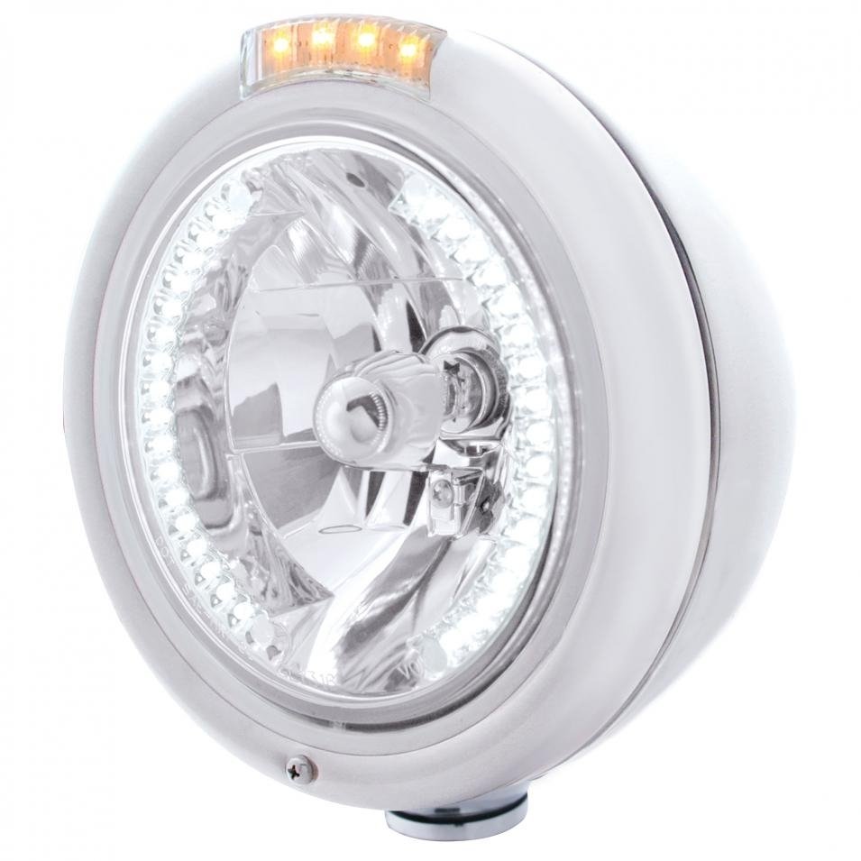 Classic Headlight H4 Bulb 34 White LED & LED Turn Signal - Amber LED/Clear Lens