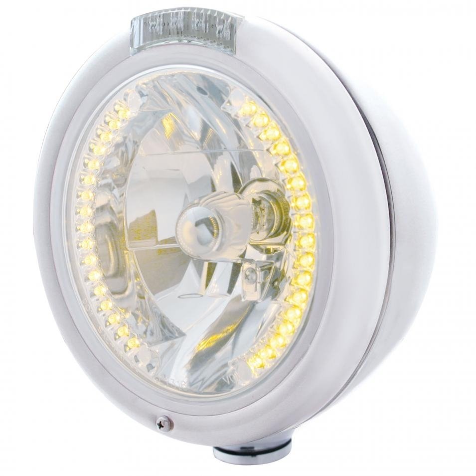 Classic Headlight H4 Bulb 34 LED & Dual Turn Signal - Amber LED/Clear Lens