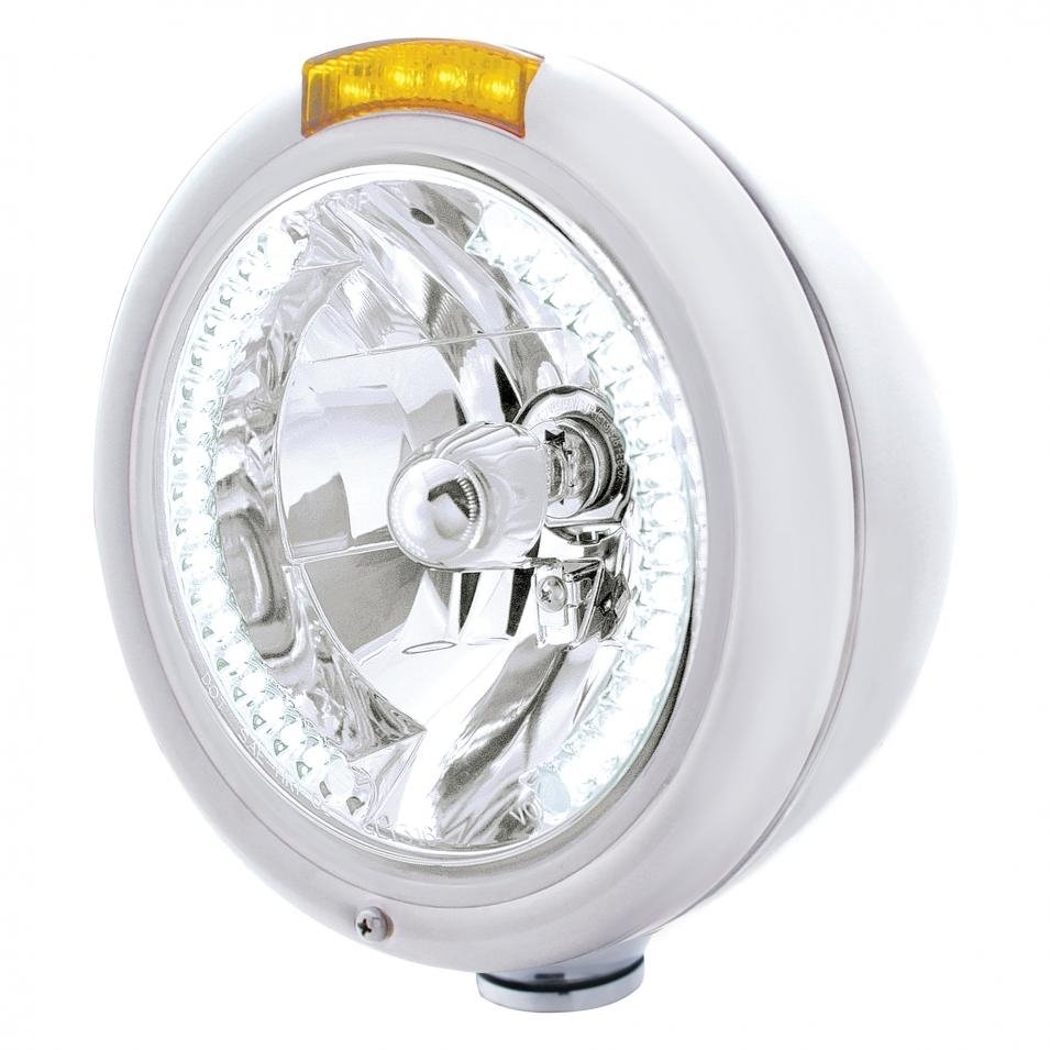Classic Headlight H4 Bulb White LED & Dual Turn Signal - Amber LED/Amber Lens