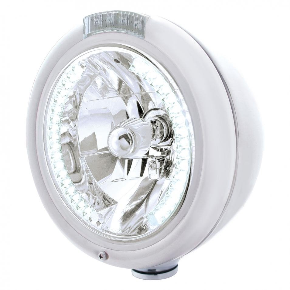 Classic Headlight H4 Bulb w/ 34 LED & LED Turn Signal - Amber LED/Clear Lens