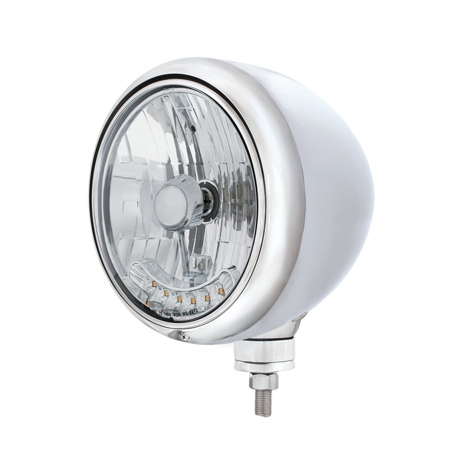 Chrome Guide Headlight H4 Bulb w/ 6 Amber LED