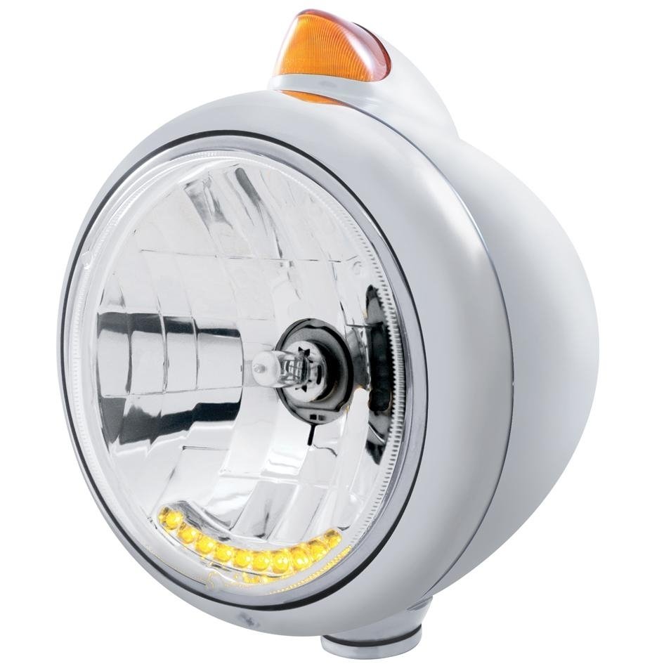 Headlight H4 Bulb w/ 10 LED Turn Signal (Original Style) - Amber LED/Amber Lens