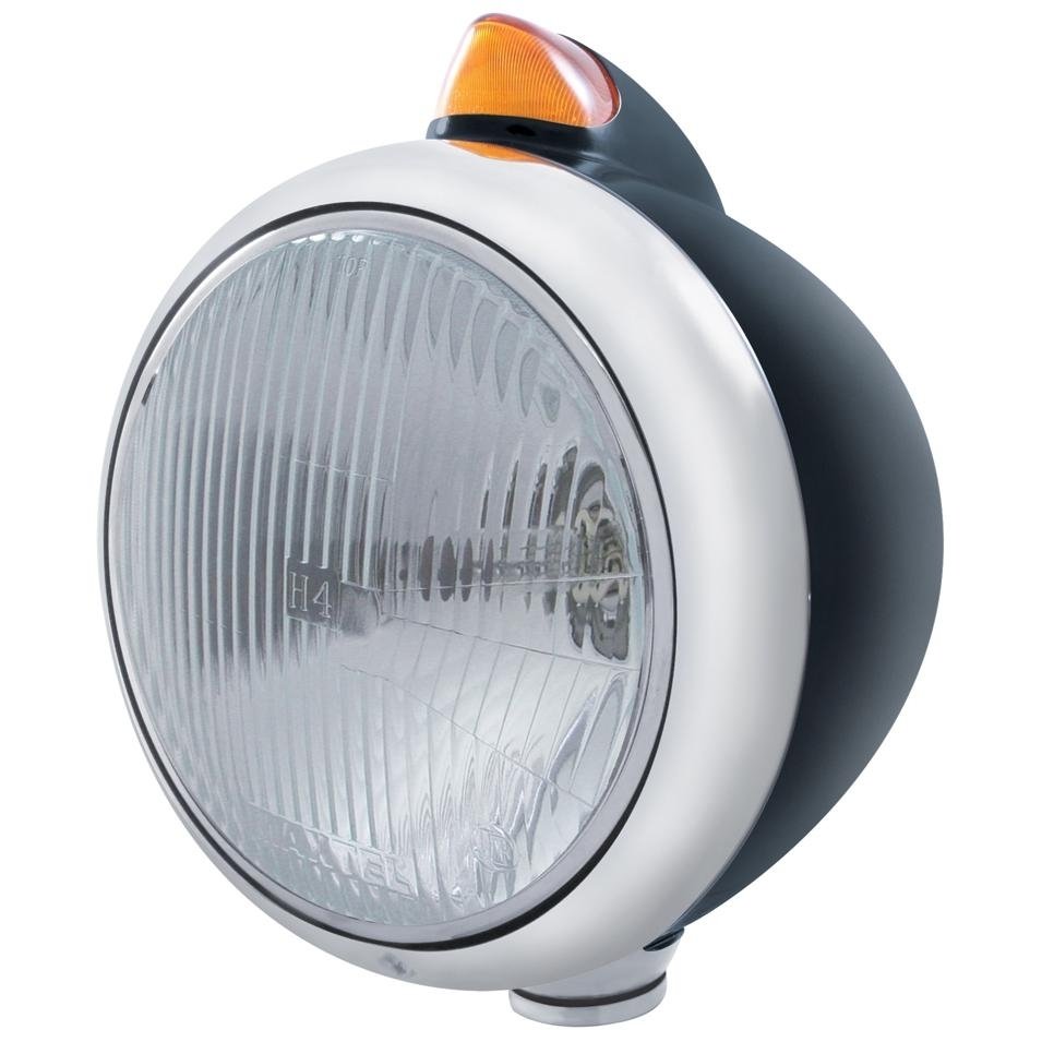 Black Guide Headlight H4 Bulb & Dual LED Turn Signal - Amber LED/Amber Lens