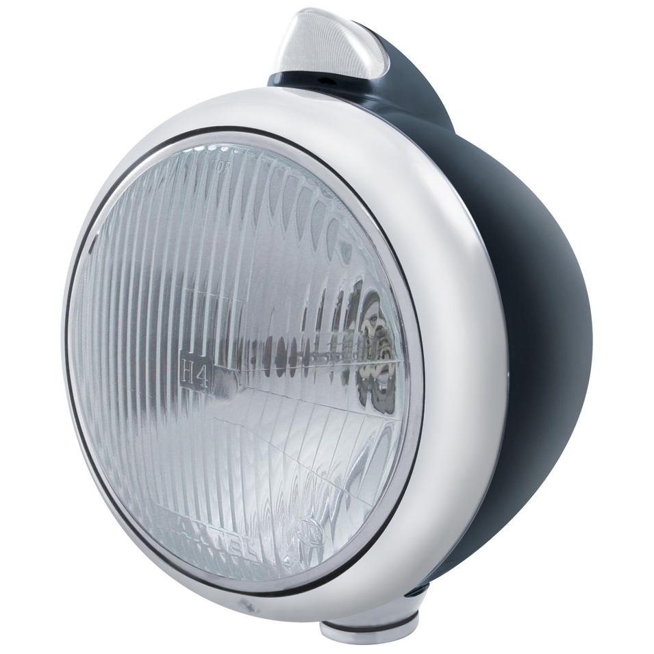 Black Guide Headlight H4 Bulb & Dual LED Turn Signal - Amber LED/Clear Lens