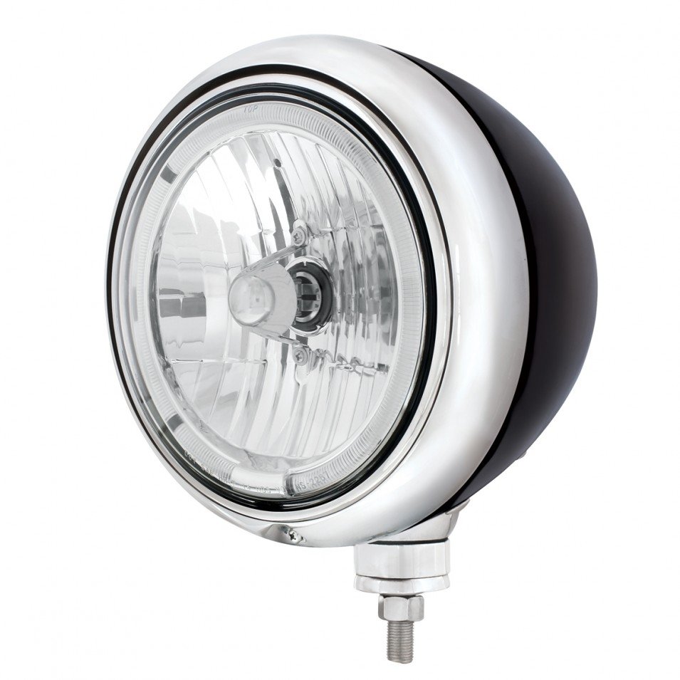 Black Guide Headlight 9007 Bulb w/ White LED Halo Rim