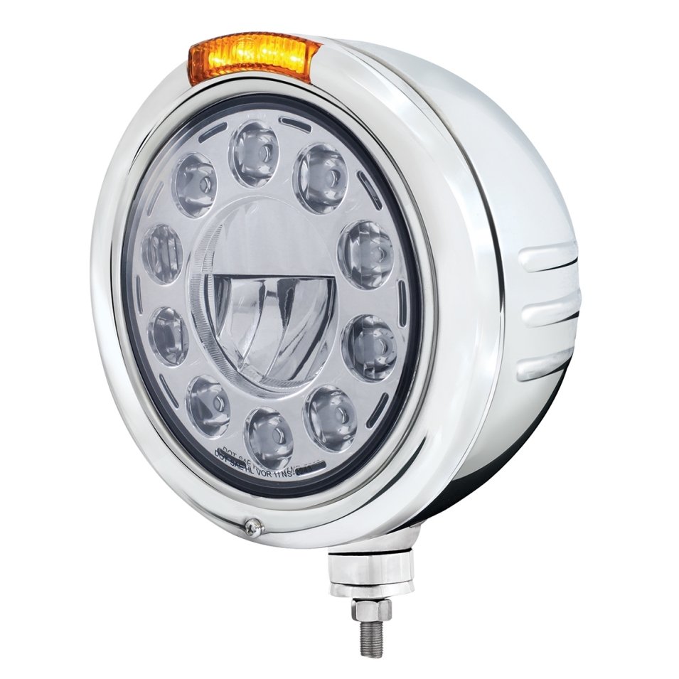 Embossed Stripe Headlight 11 LED Bulb & LED Turn Signal - Amber LED/Amber Lens