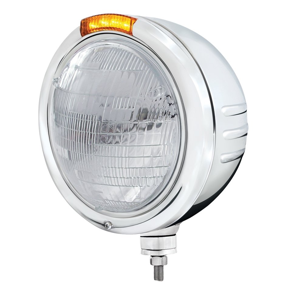 Embossed Stripe Headlight 6014 Bulb & LED Turn Signal - Amber LED/Amber Lens