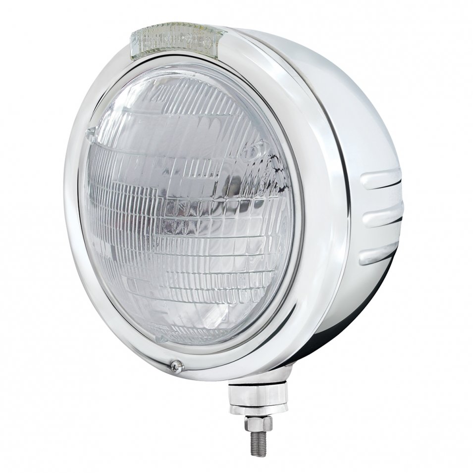 Embossed Stripe Headlight 6014 Bulb & LED Turn Signal - Amber LED/Clear Lens
