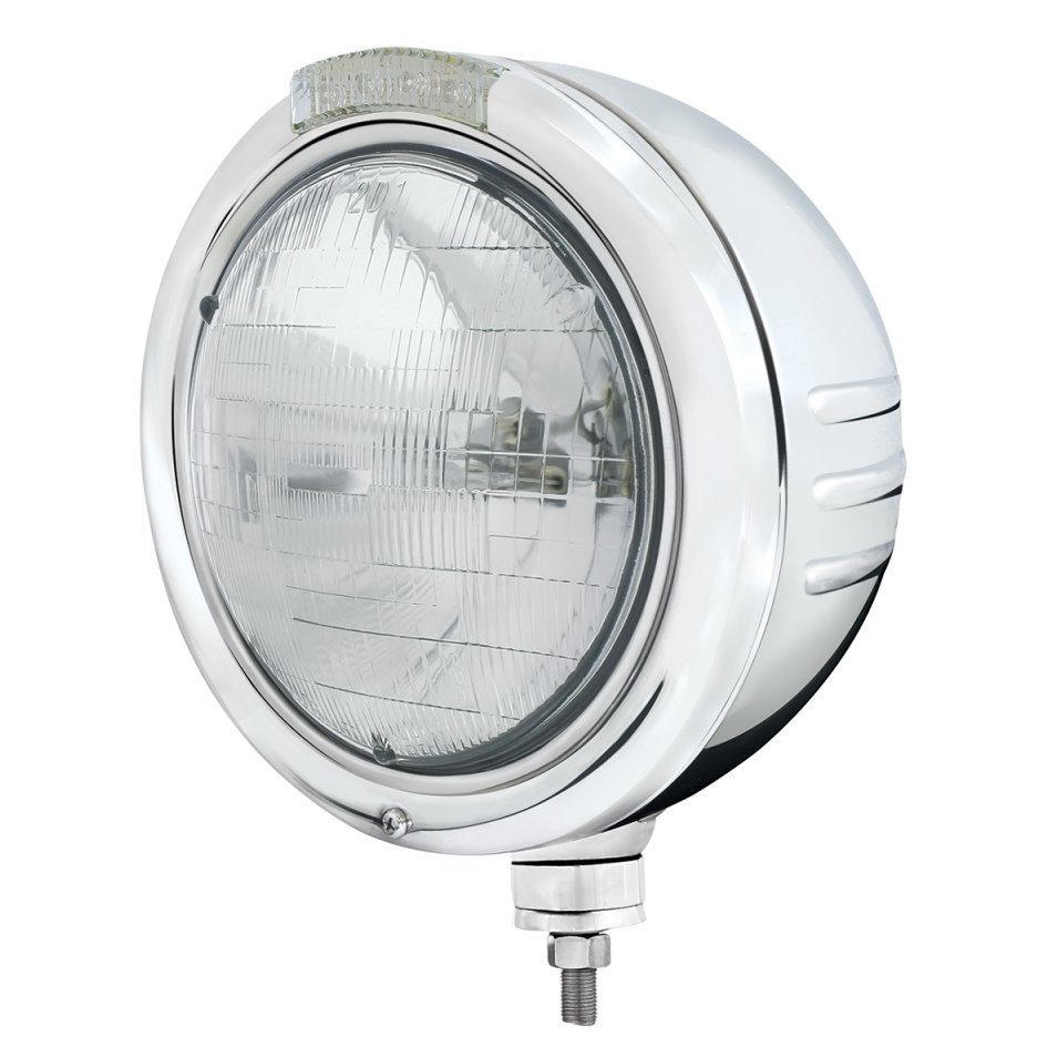 Embossed Stripe Headlight H6024 Bulb & LED Turn Signal - Amber LED/Clear Lens