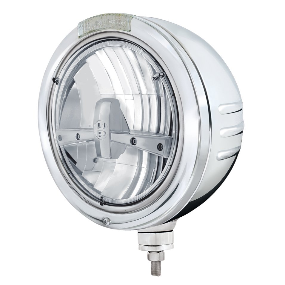 Embossed Stripe Headlight 5 Bulb & LED Turn Signal - Amber LED/Clear Lens