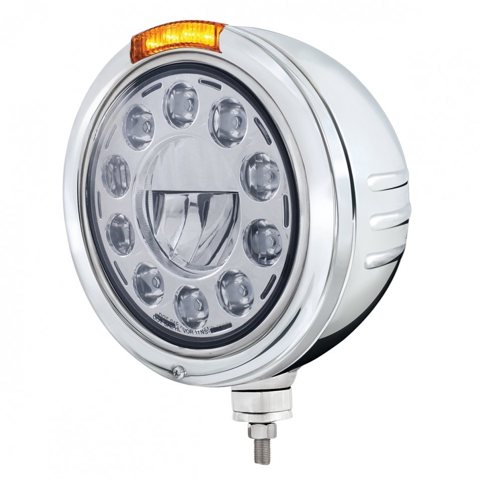 Embossed Stripe Headlight 11 Bulb & LED Turn Signal - Amber LED/Amber Lens