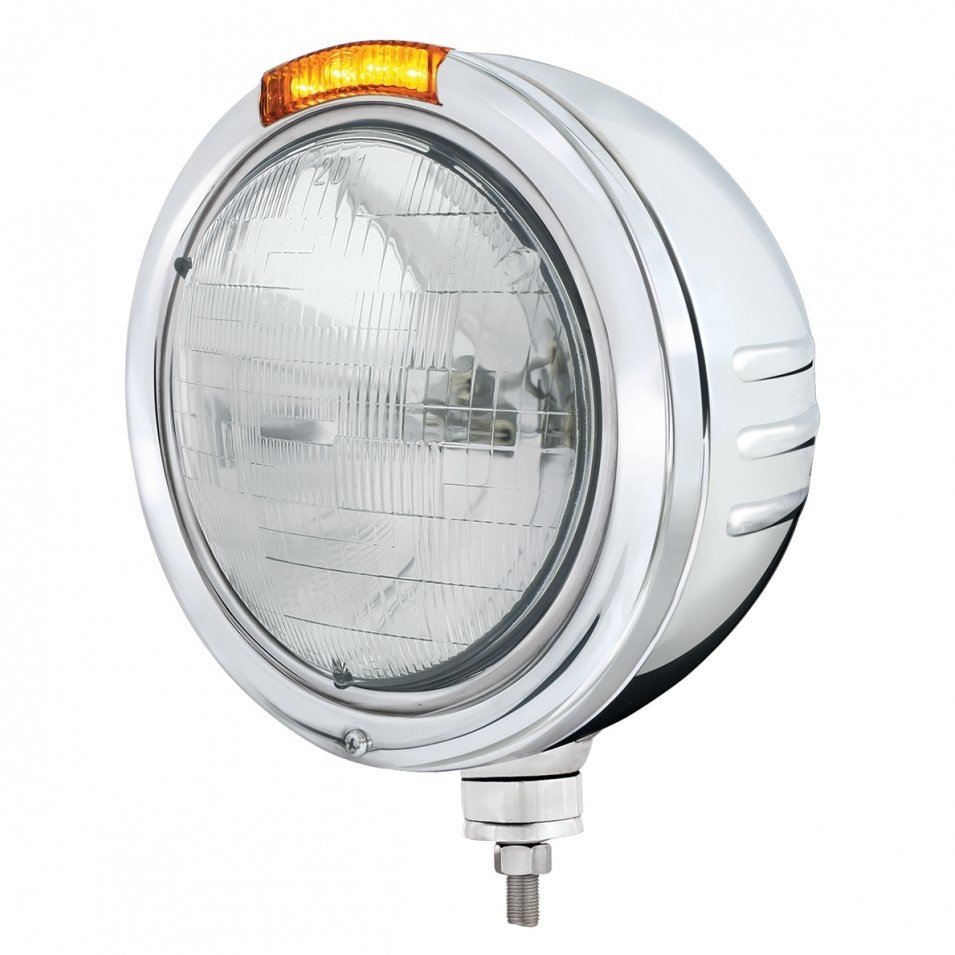 Embossed Stripe Headlight H6024 Bulb & LED Turn Signal - Amber LED/Amber Lens