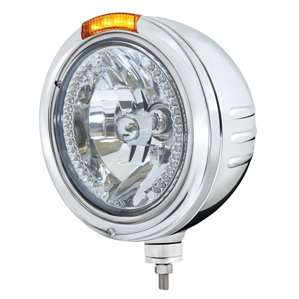 Embossed Stripe Headlight H4 Bulb & LED Turn Signal - Amber LED/Amber Lens