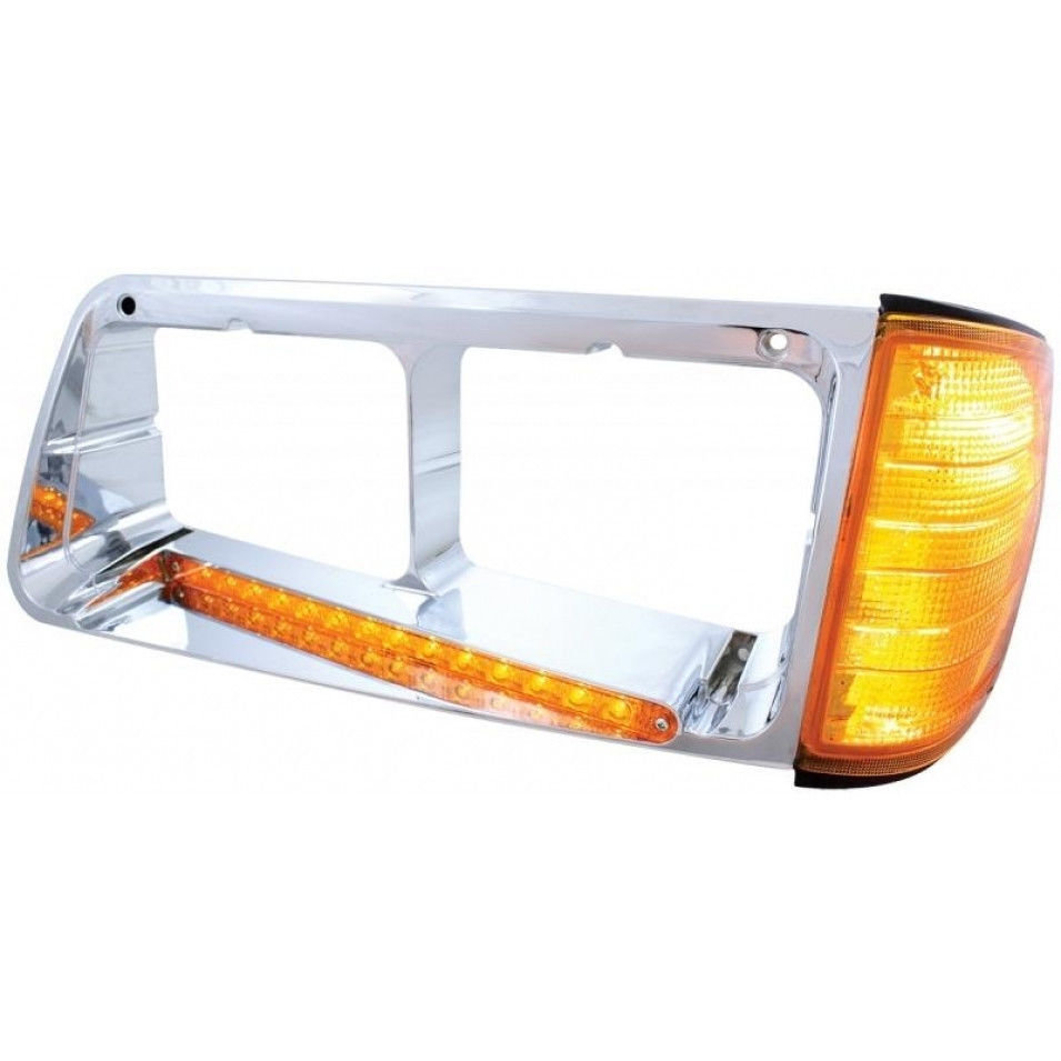Headlight Bezel w/ LED Turn Signal Amber Lens - Driver Side for Freightliner FLD