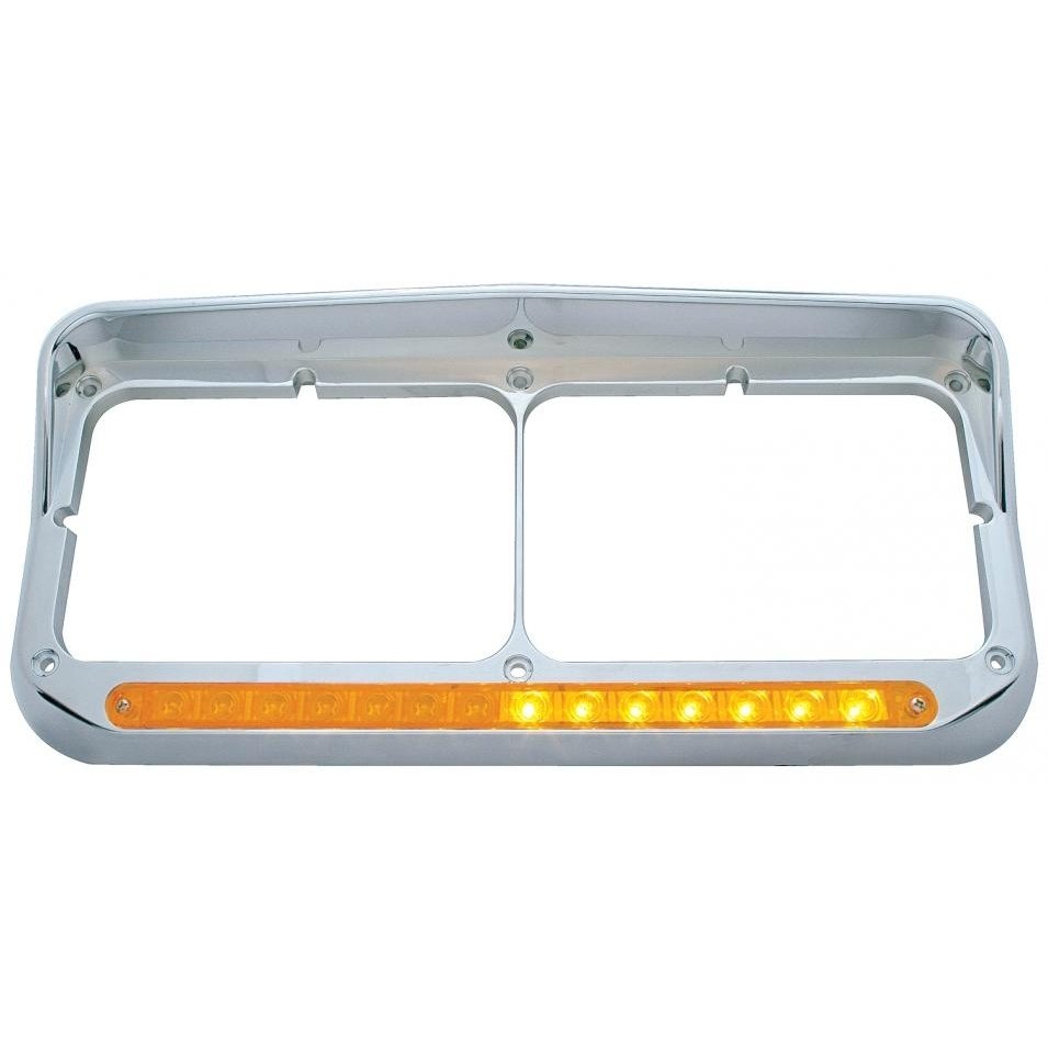 Sequential LED Dual Headlight Bezel w/ Visor (Driver) - Amber LED/Amber Lens