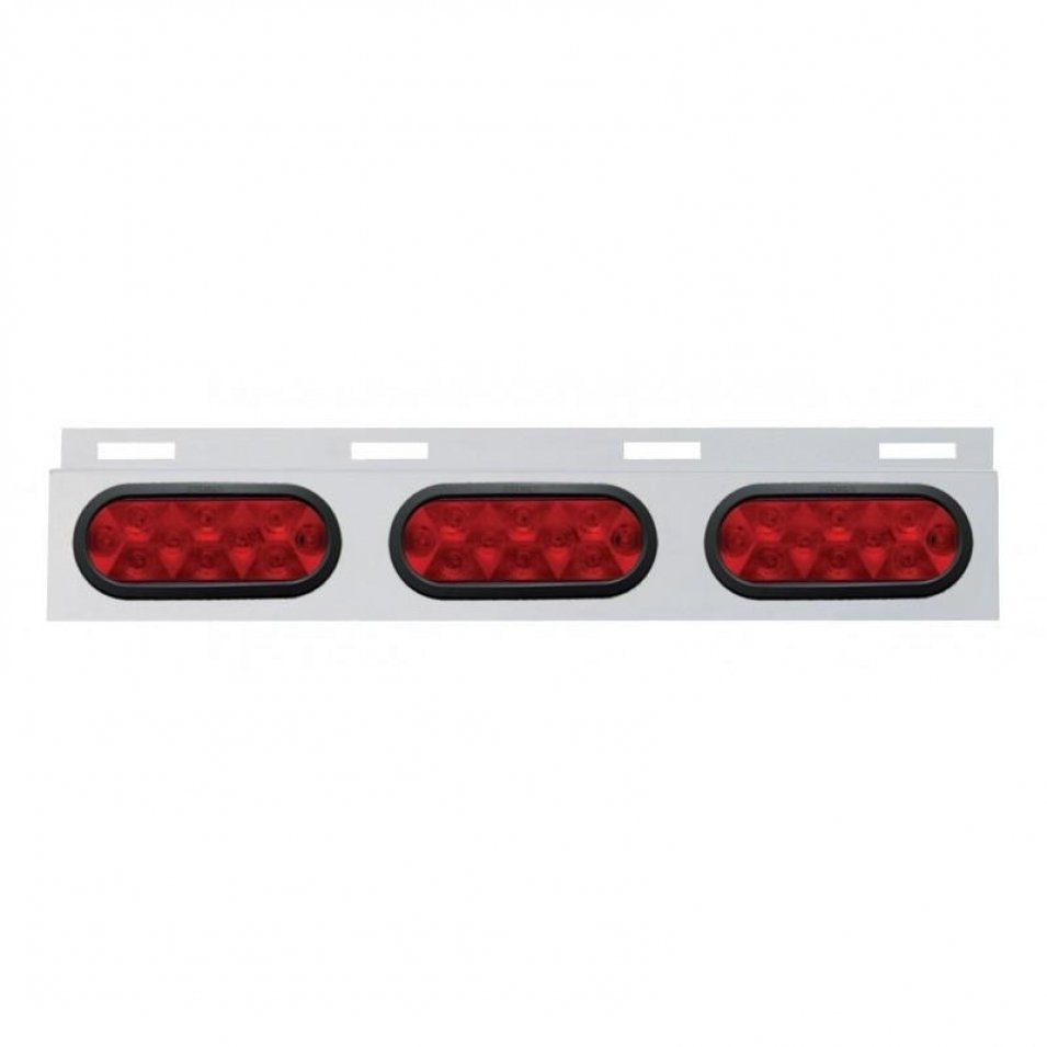 Stainless Top Mud Flap Plate Three 10 LED Lights & Grommet - Red LED/Red Lens