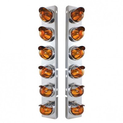 Front Air Cleaner Bracket w/ 12 Amber Glass Watermelon Lights and Visors for Peterbilt