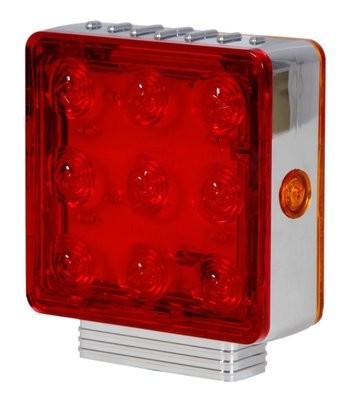 Chrome Square Pedestal Light Double Post - in Red or Clear - Left or Right