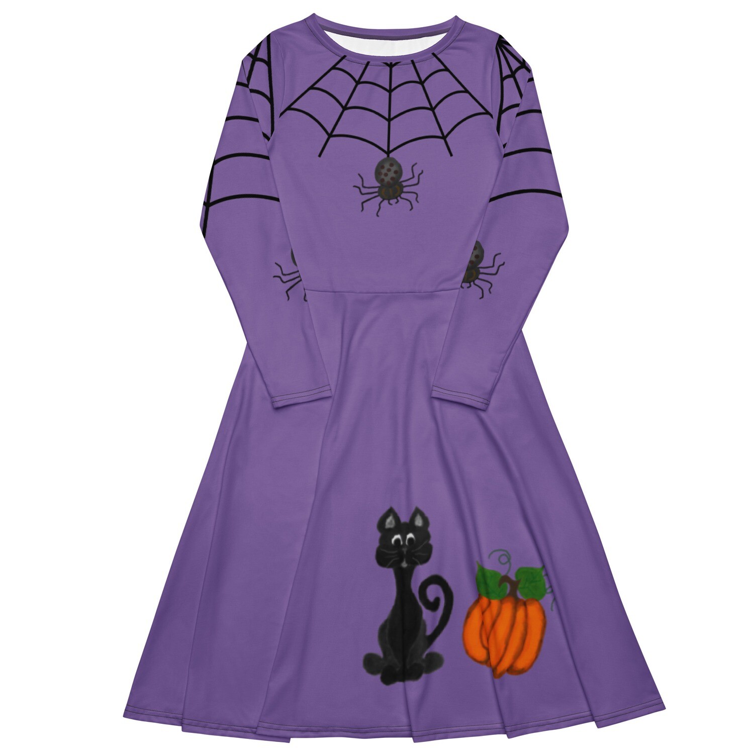 Whimsical Halloween long sleeve midi dress