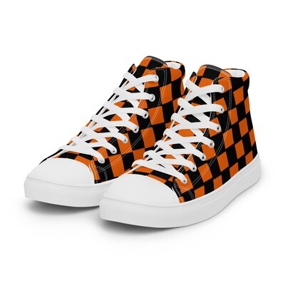 Orange and Black Checkered Women’s high top canvas shoes