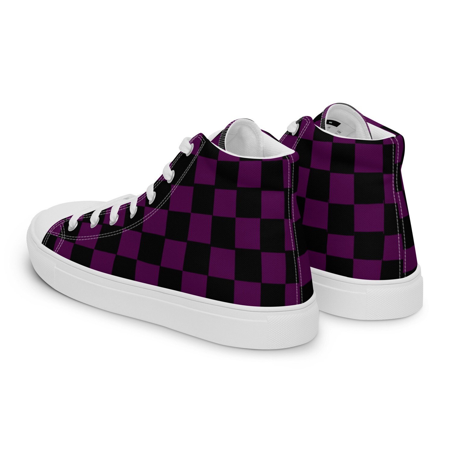 Purple and Blacked Checked Women’s high top canvas shoes