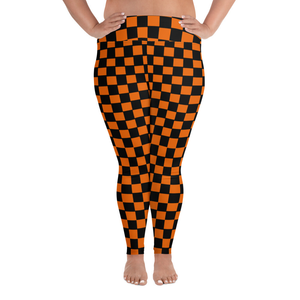 Orange and Black Checkered Plus Size Leggings