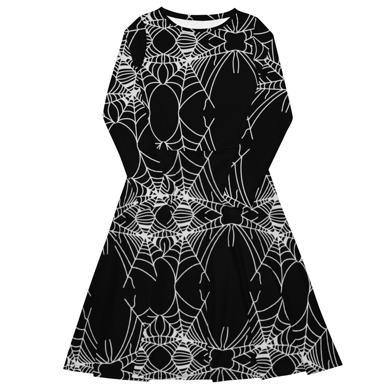Spider Webs All-over print long sleeve midi dress