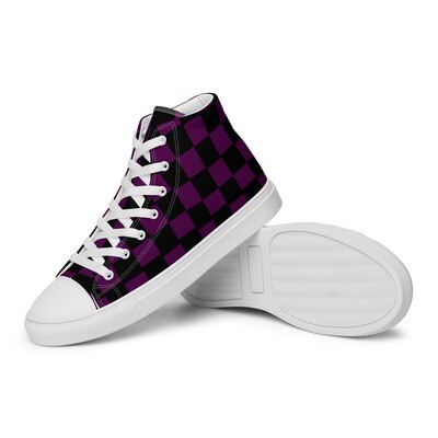 Purple and Black Checkered Men’s high top canvas shoes