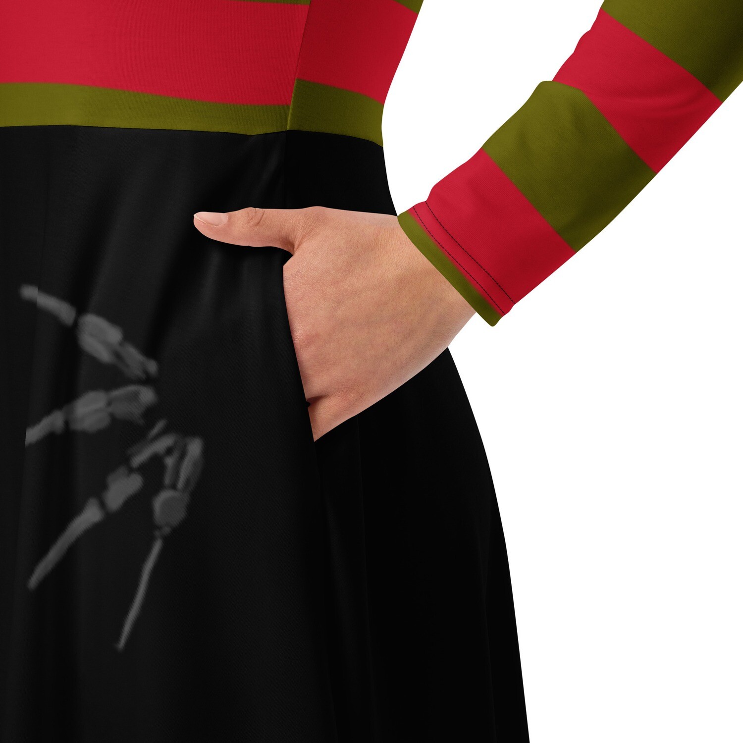 Freddy Krueger Long-Sleeved Midi Dress, Size: 2XS