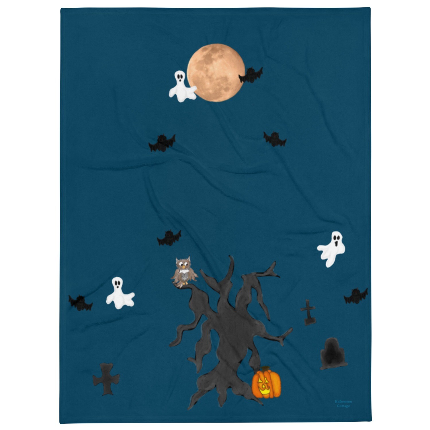 Owl Ghosts Bats Moon Throw Blanket
