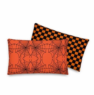 Orange and Black Spider Webs Checkered Premium Pillow