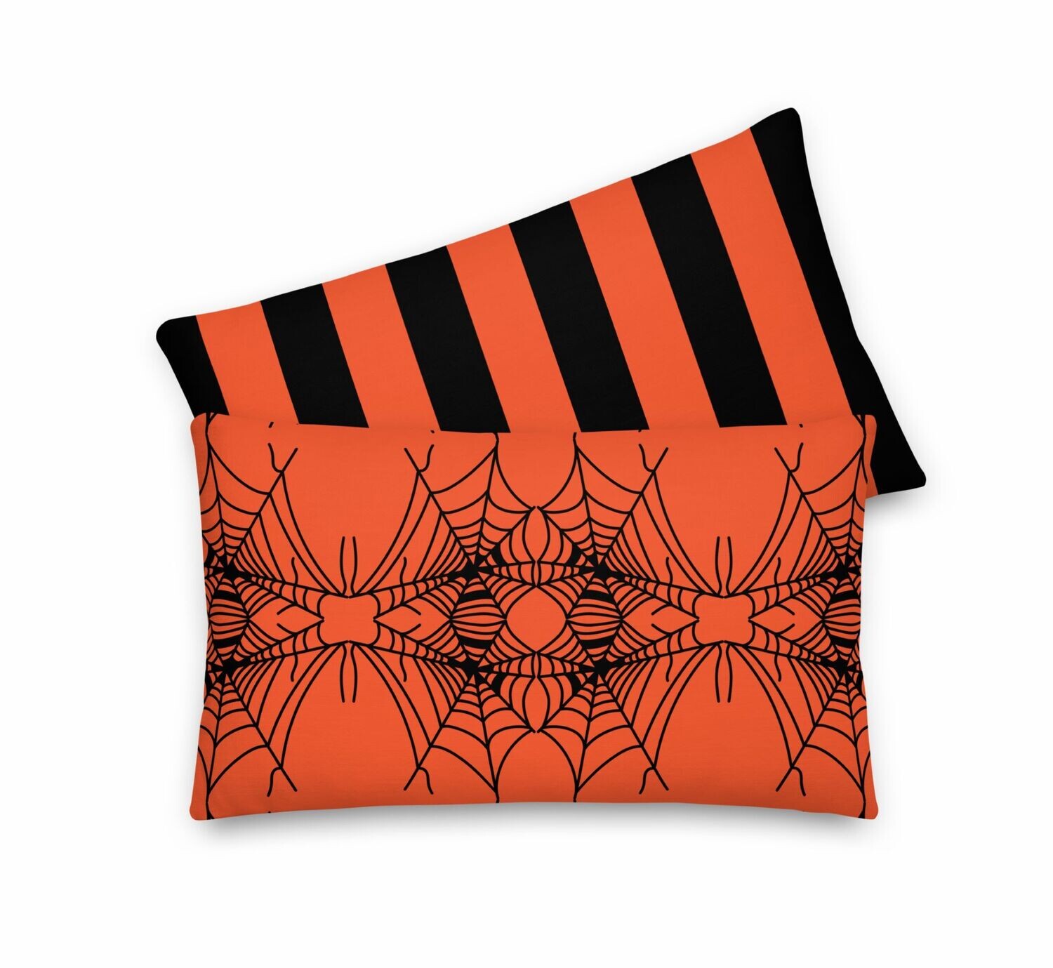 Orange and Black Stripes and Webs Premium Pillow
