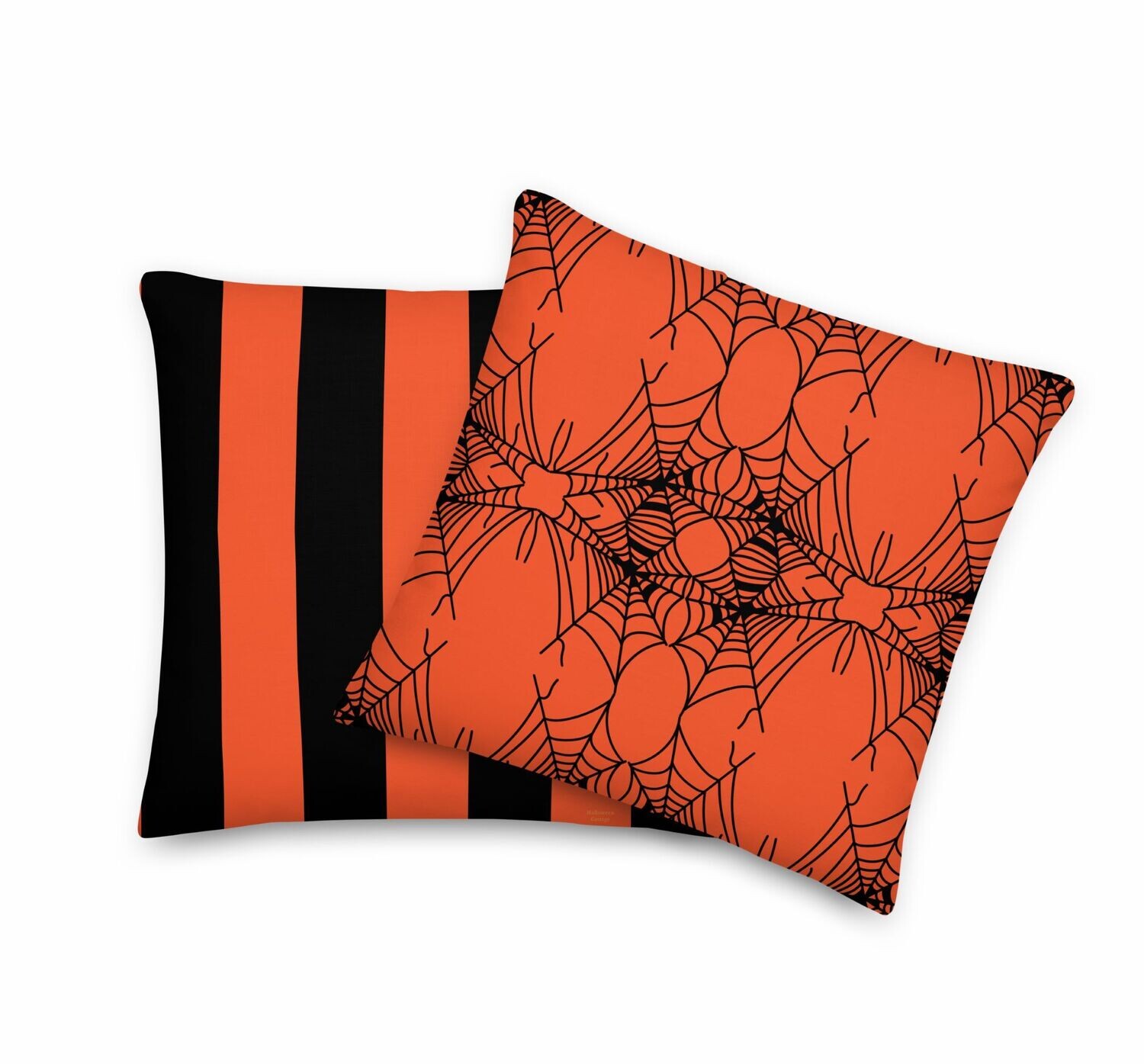 Orange and Black Stripes and Webs Premium Pillow