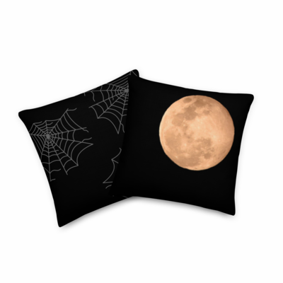 Full Moon and Spider Webs Premium Pillow - Black - 22