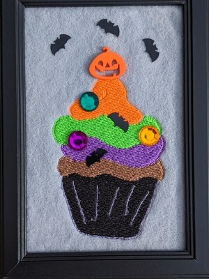 Jack-O'-Lantern Cupcake Spooky Treats Embroidered Artwork