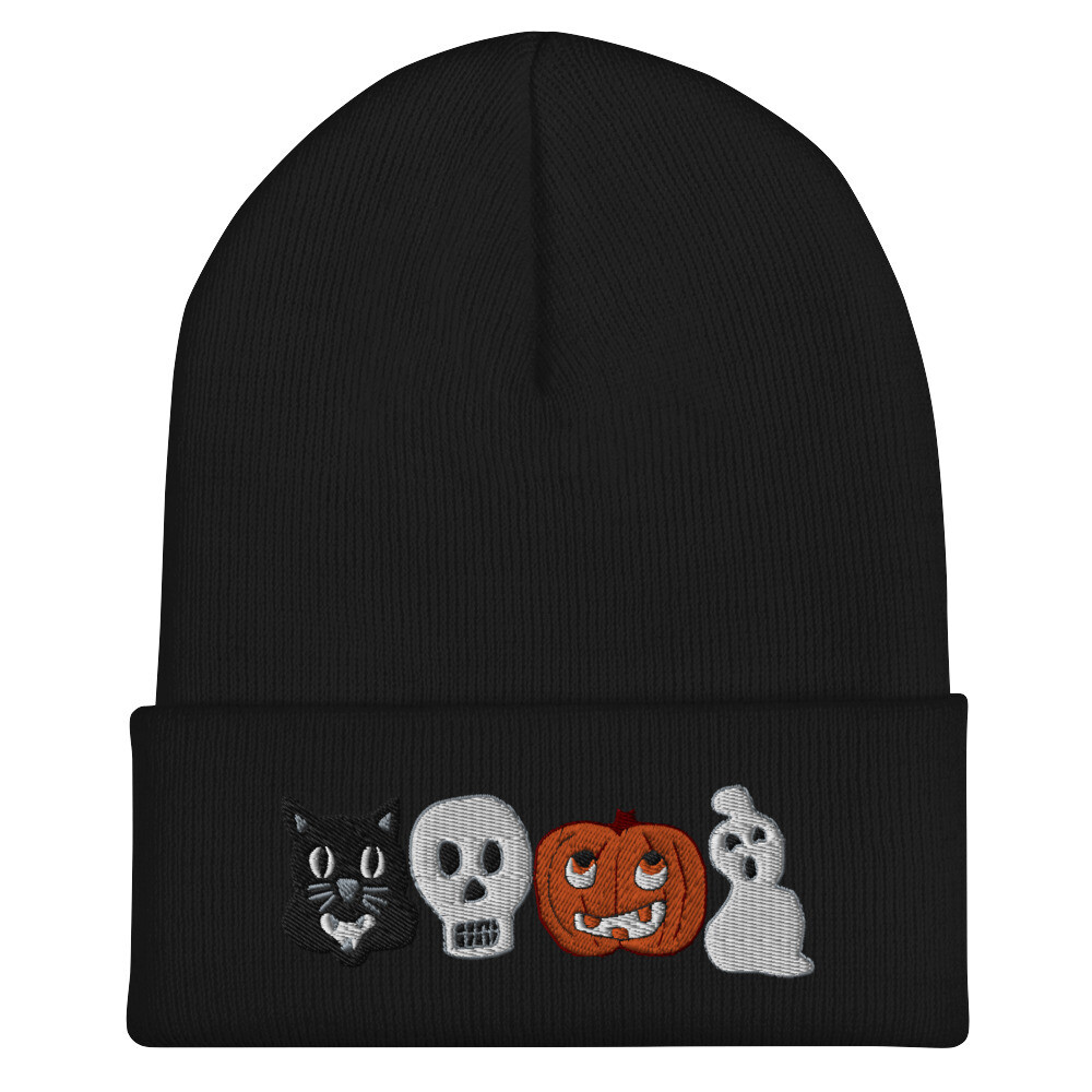 Vintage Style Halloween Cuffed Beanie, Color: Black