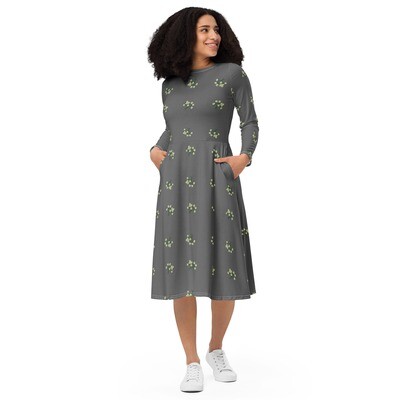 Spring Bouquet Long-Sleeved Midi Dress