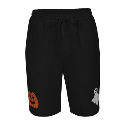 Embroidered Halloween Comfy Fleece Shorts - Ghost and Jack-O-Lantern