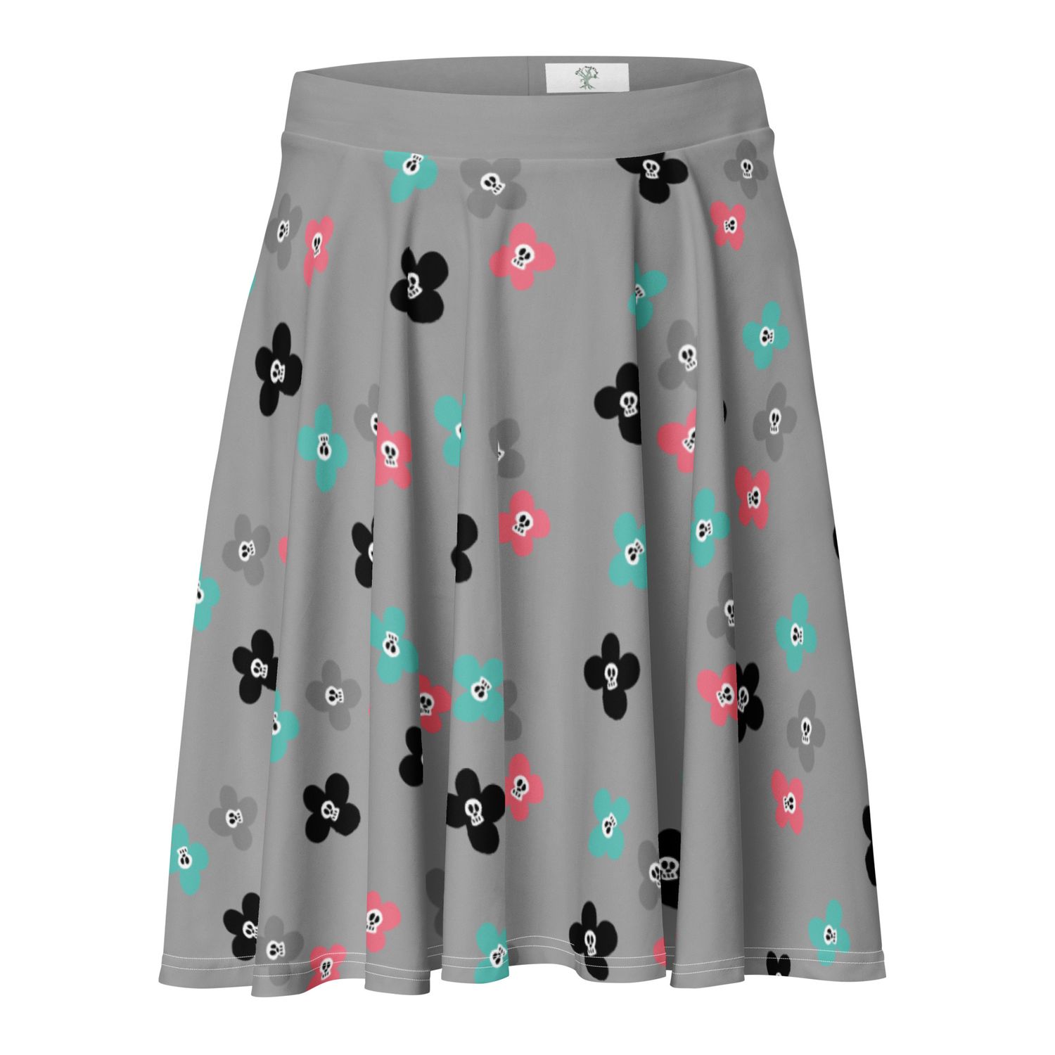 Summerween Flowers and Skulls Skater Skirt