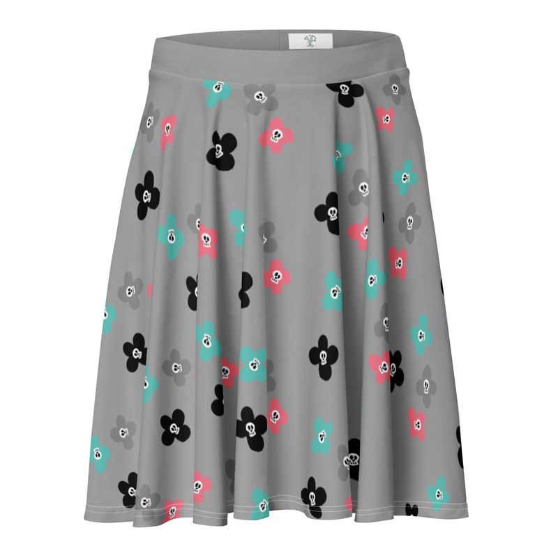 Flowers and Skulls Skater Skirt