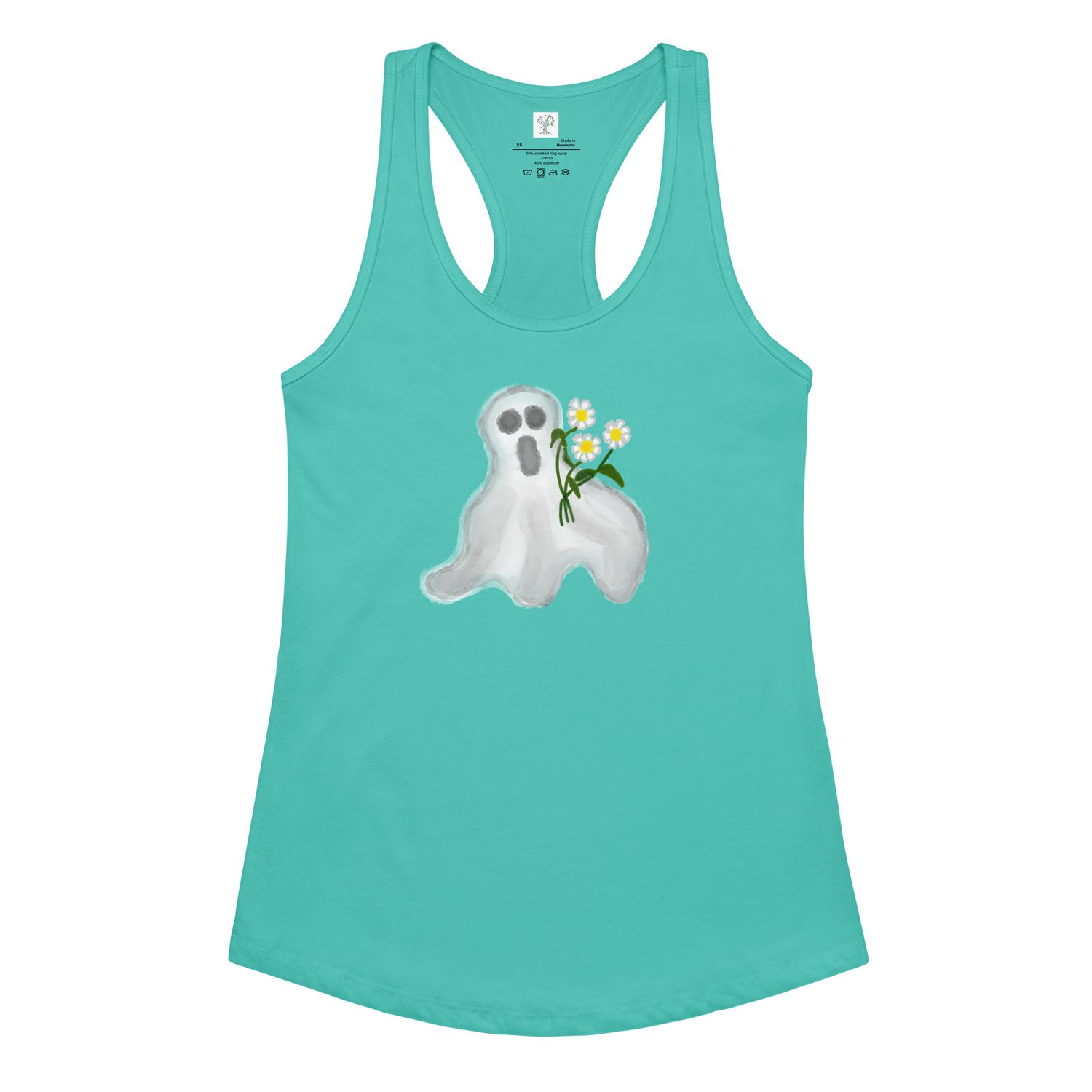 Ghost with Flowers Women’s Fitted Racerback Tank Top