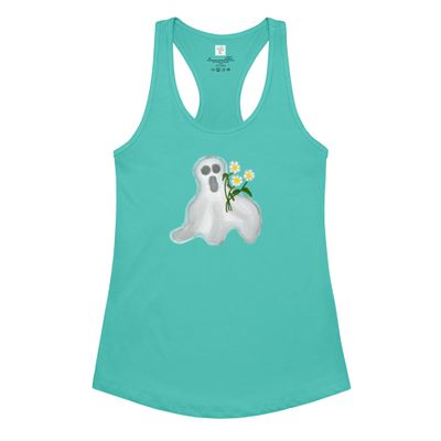 Ghost with Flowers Women’s Fitted Racerback Tank Top