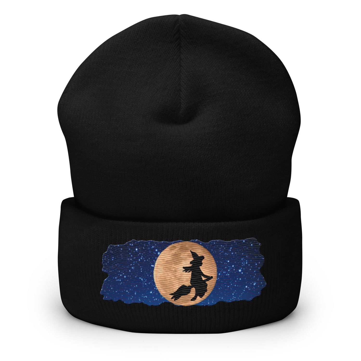 Witch Flying Across The Moon Cuffed Beanie