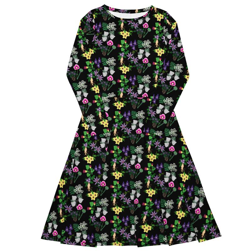 Flying Potion Long Sleeve Midi Dress