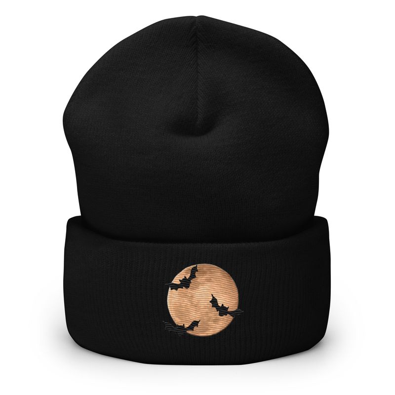 Full Moon and Bats Cuffed Beanie