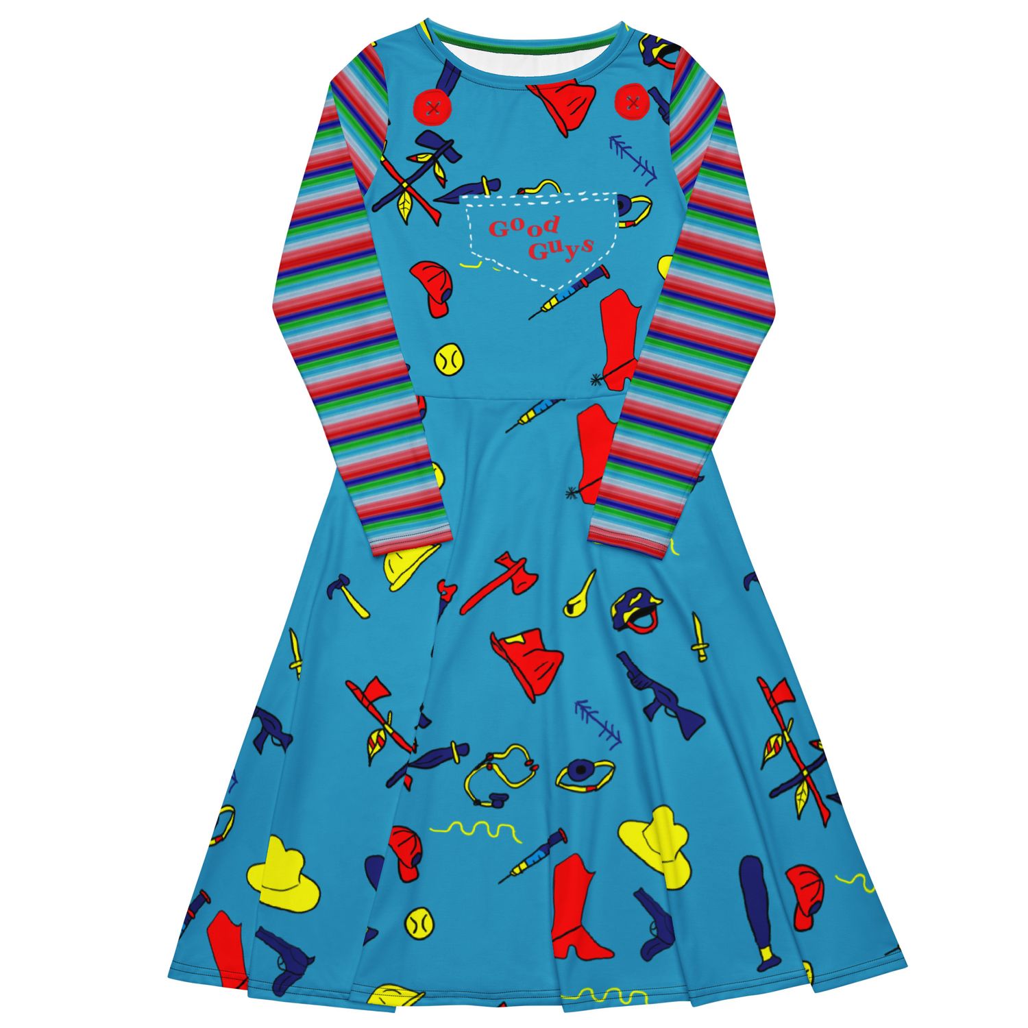 Child's Play Chucky Cosplay Long Sleeve Midi Dress